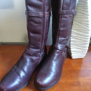 TEVA De La Vina Mid-Calf Riding Boots sz 10 Waterproof Leather Burgundy/Plum